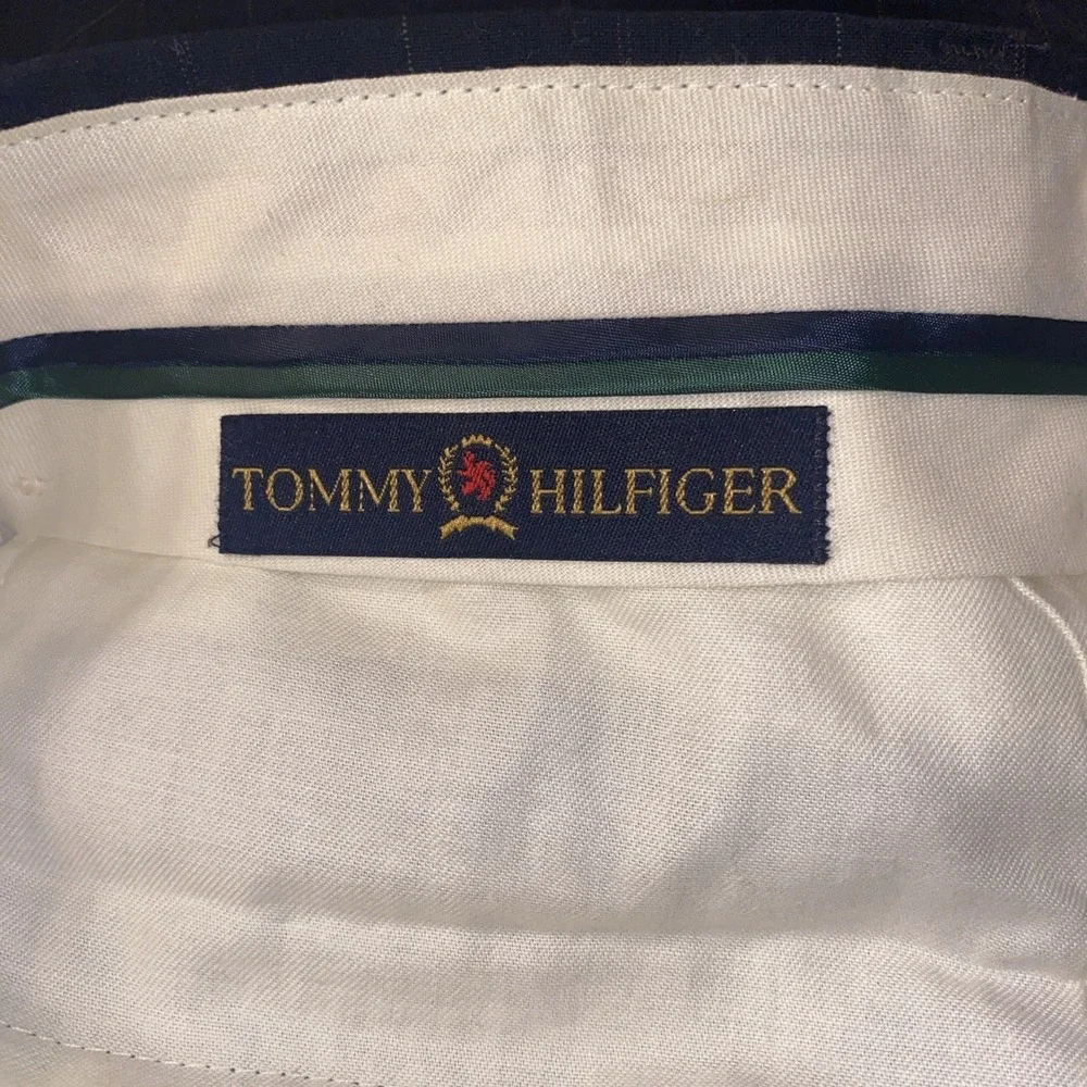 Vintage Tommy Hilfiger Suit Black Windowpane 2 Pc Pleated 90s Made USA 42R 33x29
